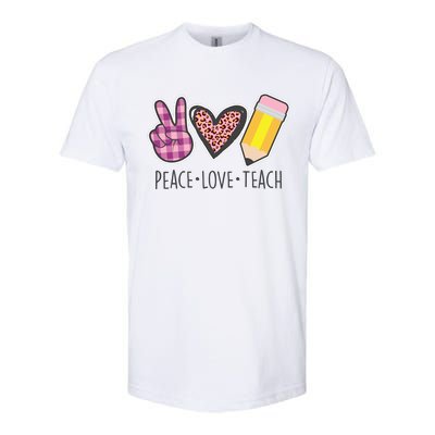 Peace Love Teach Plaid and Leopard Prints Softstyle® CVC T-Shirt