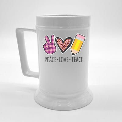 Peace Love Teach Plaid and Leopard Prints Beer Stein