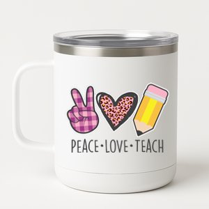 Peace Love Teach Plaid and Leopard Prints 12 oz Stainless Steel Tumbler Cup