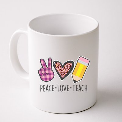 Peace Love Teach Plaid and Leopard Prints Coffee Mug