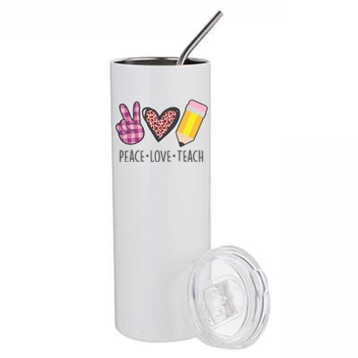 Peace Love Teach Plaid and Leopard Prints Stainless Steel Tumbler