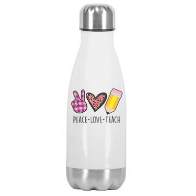 Peace Love Teach Plaid and Leopard Prints Stainless Steel Insulated Water Bottle