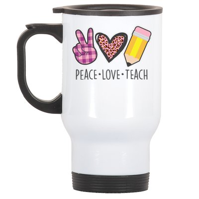 Peace Love Teach Plaid and Leopard Prints Stainless Steel Travel Mug