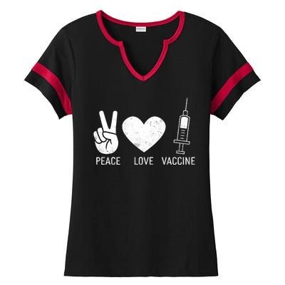 Peace Love Vaccine Shot Ladies Halftime Notch Neck Tee