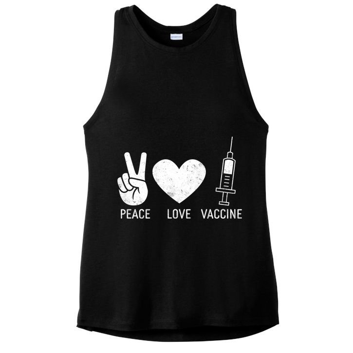 Peace Love Vaccine Shot Ladies PosiCharge Tri-Blend Wicking Tank