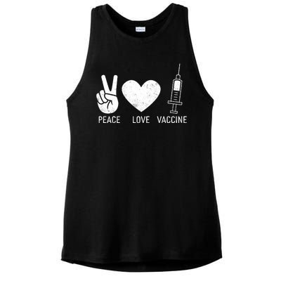 Peace Love Vaccine Shot Ladies PosiCharge Tri-Blend Wicking Tank