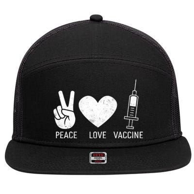 Peace Love Vaccine Shot 7 Panel Mesh Trucker Snapback Hat