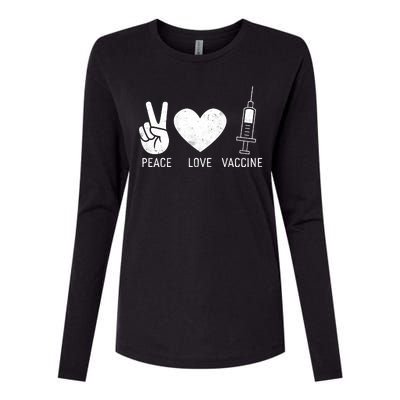 Peace Love Vaccine Shot Womens Cotton Relaxed Long Sleeve T-Shirt