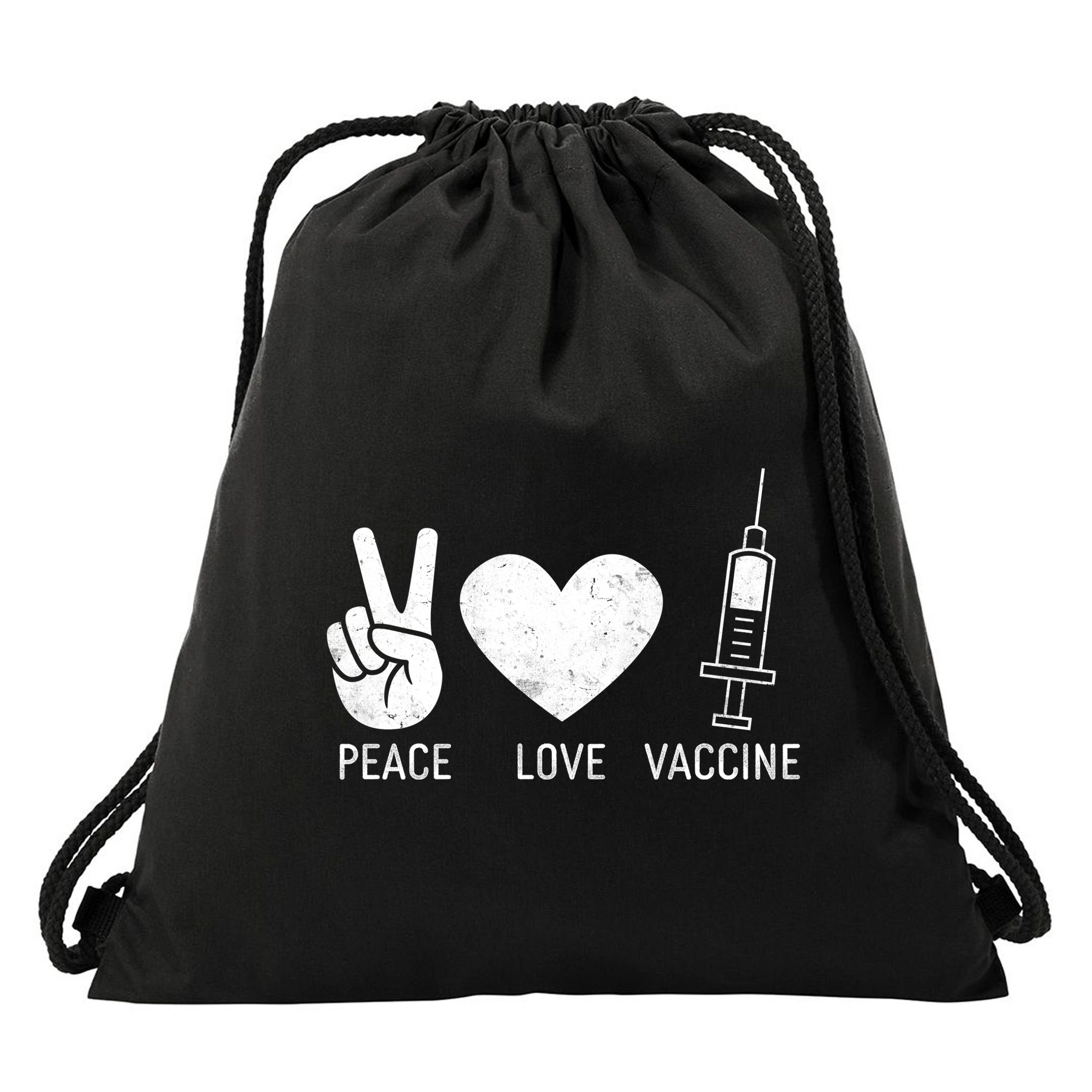 Peace Love Vaccine Shot Drawstring Bag