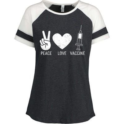 Peace Love Vaccine Shot Enza Ladies Jersey Colorblock Tee