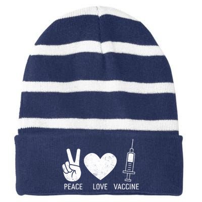 Peace Love Vaccine Shot Striped Beanie with Solid Band