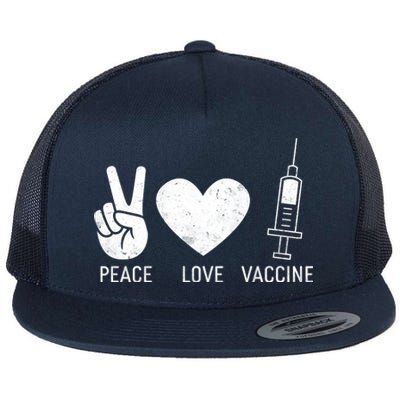 Peace Love Vaccine Shot Flat Bill Trucker Hat