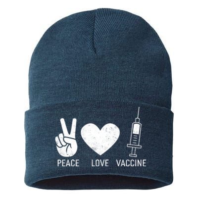 Peace Love Vaccine Shot Sustainable Knit Beanie