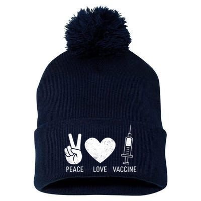 Peace Love Vaccine Shot Pom Pom 12in Knit Beanie