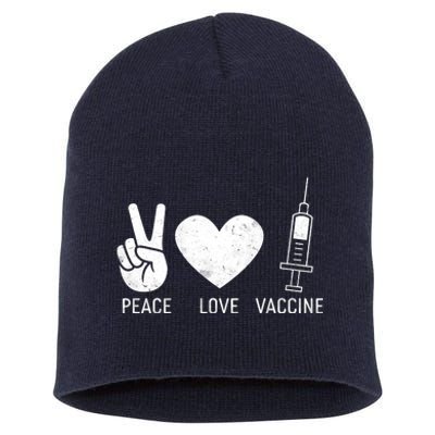 Peace Love Vaccine Shot Short Acrylic Beanie