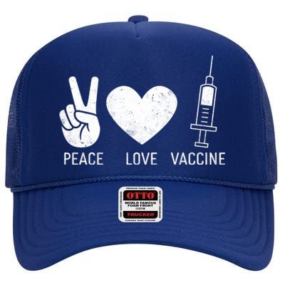 Peace Love Vaccine Shot High Crown Mesh Back Trucker Hat