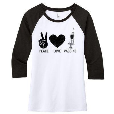 Peace Love Vaccine Shot Women's Tri-Blend 3/4-Sleeve Raglan Shirt