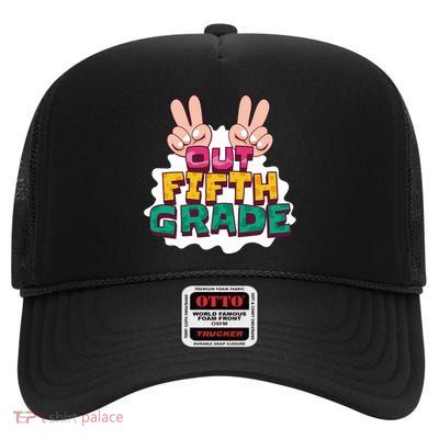 Peace Out Fifth Grade High Crown Mesh Back Trucker Hat