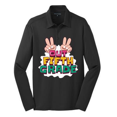 Peace Out Fifth Grade Silk Touch Performance Long Sleeve Polo