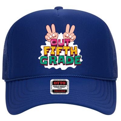 Peace Out Fifth Grade High Crown Mesh Back Trucker Hat