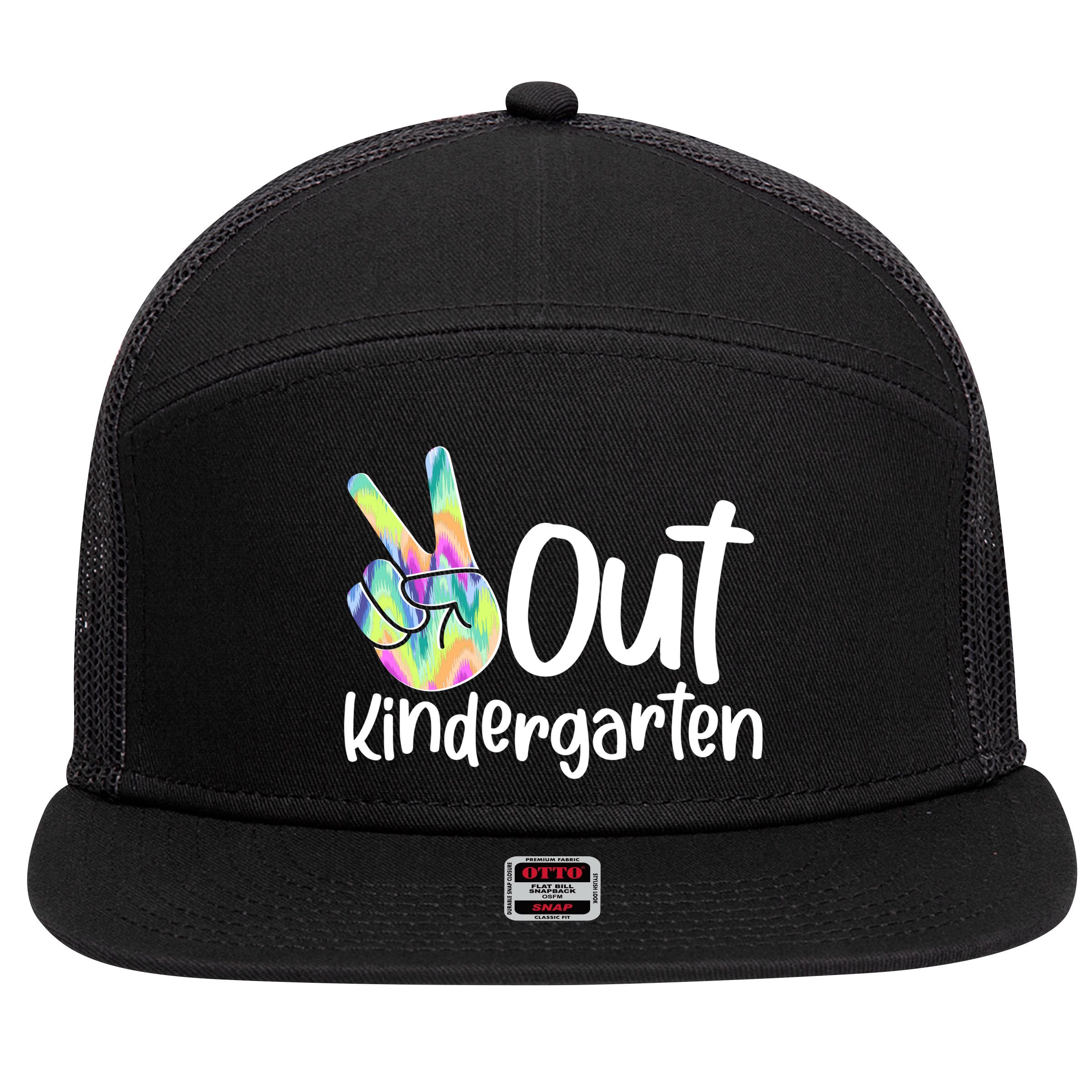 Peace Out Kindergarten 7 Panel Mesh Trucker Snapback Hat