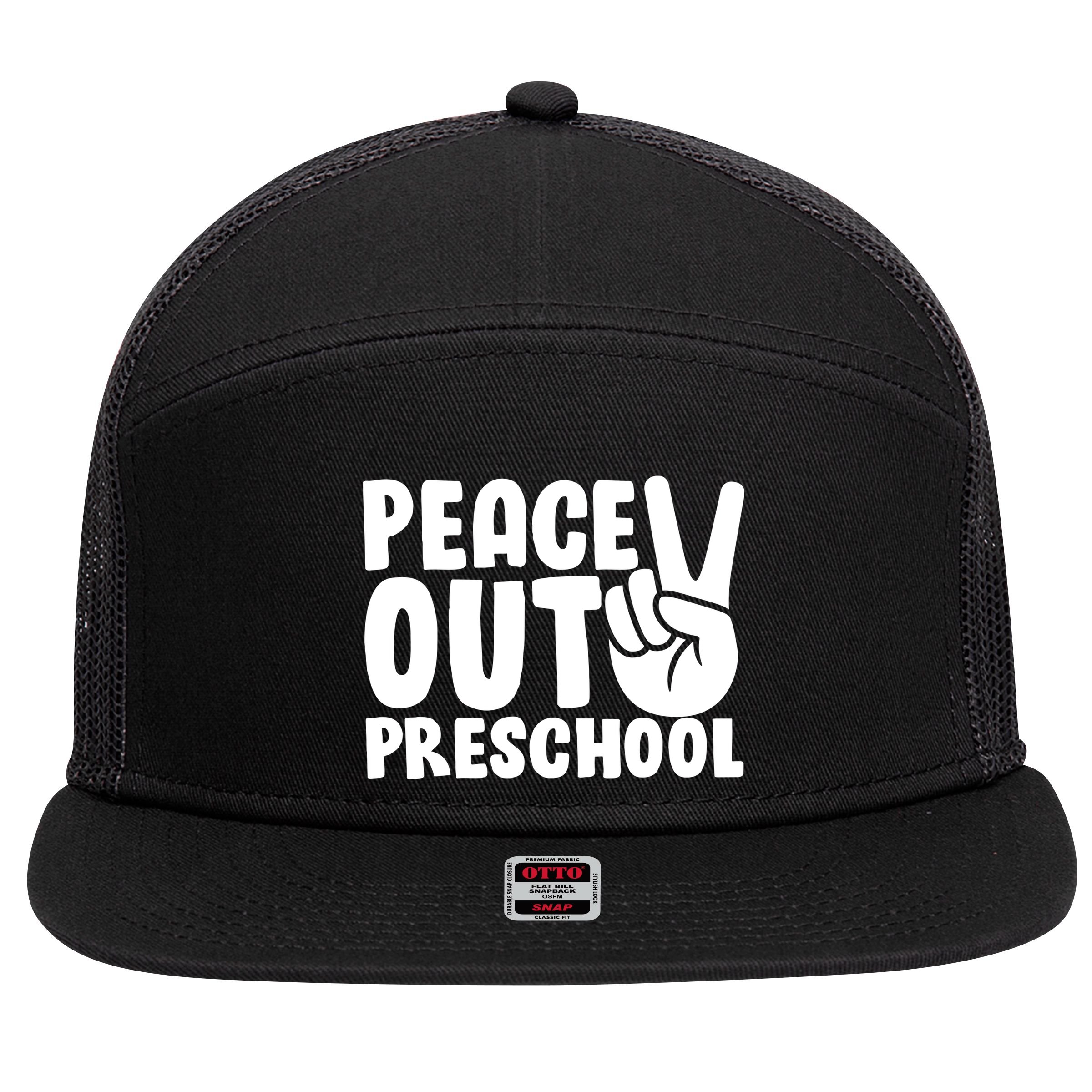 Peace Out Preschool 7 Panel Mesh Trucker Snapback Hat