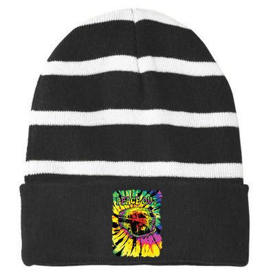 Peace Out Van Striped Beanie with Solid Band