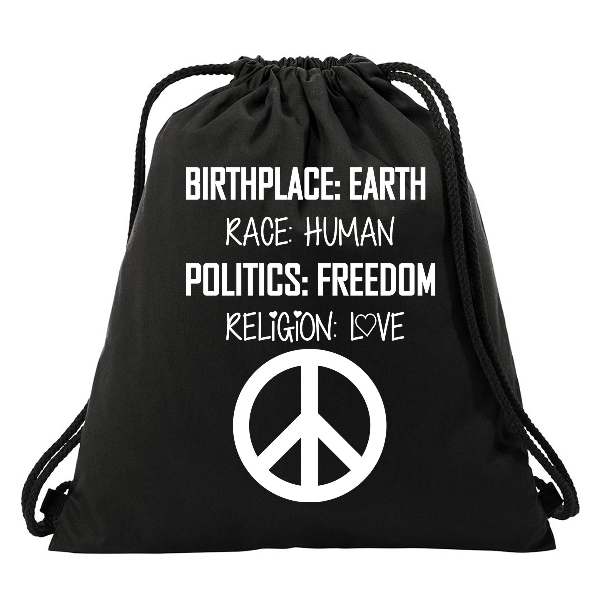 Peace Race Religion Politics Drawstring Bag