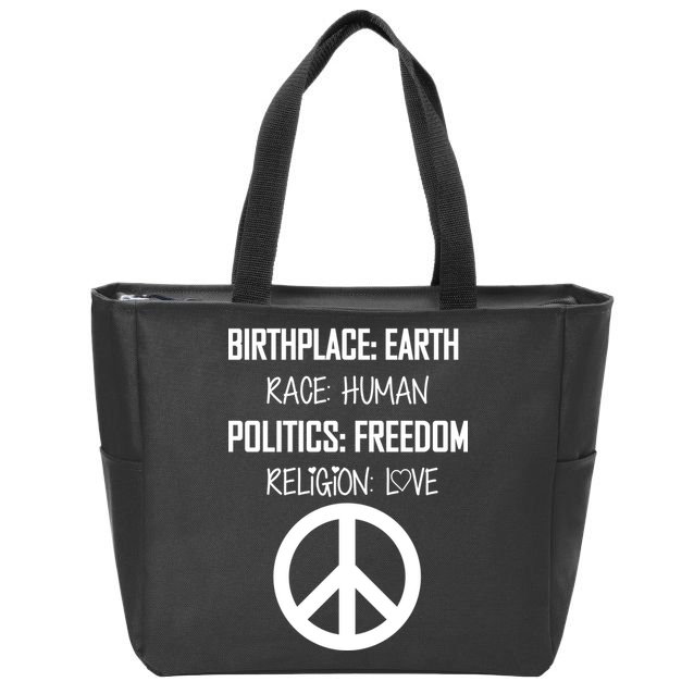 Peace Race Religion Politics Zip Tote Bag