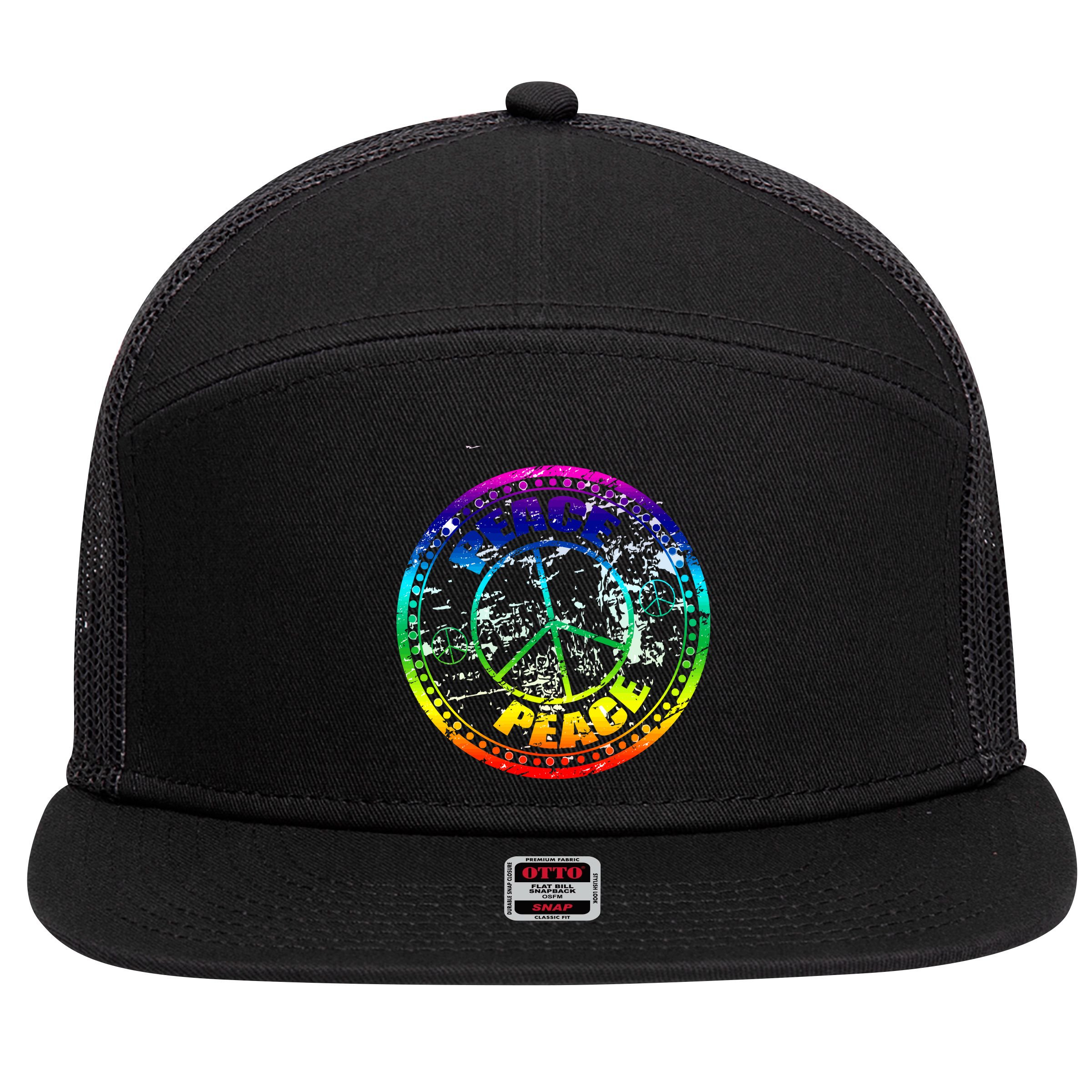 Peace Retro Tie Dyed Logo 7 Panel Mesh Trucker Snapback Hat