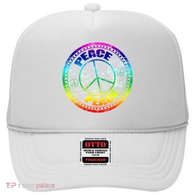Peace Retro Tie Dyed Logo High Crown Mesh Back Trucker Hat