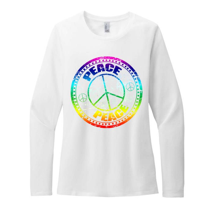 Peace Retro Tie Dyed Logo Womens CVC Long Sleeve Shirt