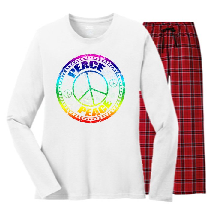 Peace Retro Tie Dyed Logo Women's Long Sleeve Flannel Pajama Set 