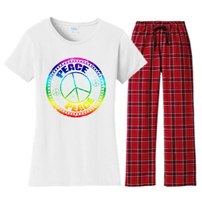 Peace Retro Tie Dyed Logo Women's Flannel Pajama Set