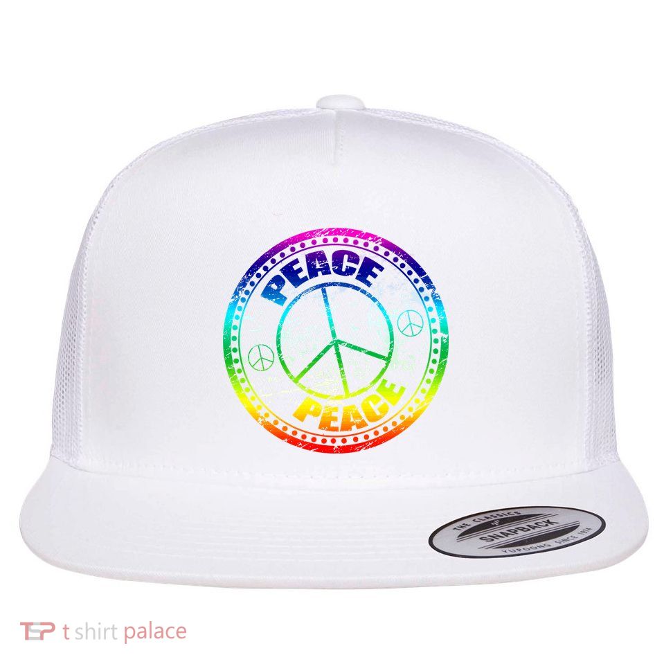 Peace Retro Tie Dyed Logo Flat Bill Trucker Hat