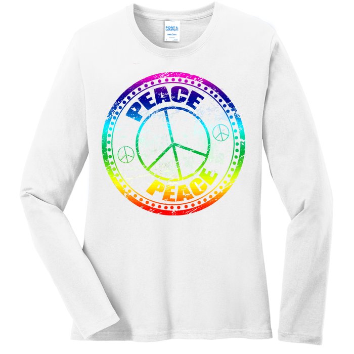 Peace Retro Tie Dyed Logo Ladies Long Sleeve Shirt