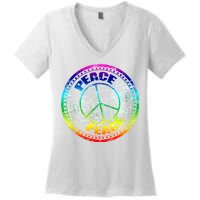 Peace Retro Tie Dyed Logo Women's V-Neck T-Shirt