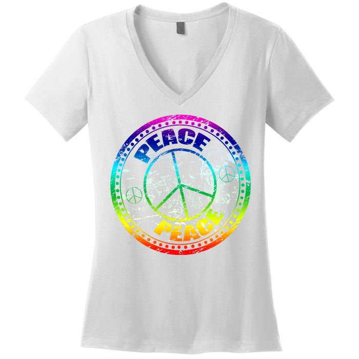 Peace Retro Tie Dyed Logo Women's V-Neck T-Shirt