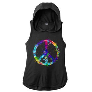 Peace Sign Paint Splatter Ladies PosiCharge Tri-Blend Wicking Draft Hoodie Tank