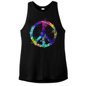 Peace Sign Paint Splatter Ladies PosiCharge Tri-Blend Wicking Tank