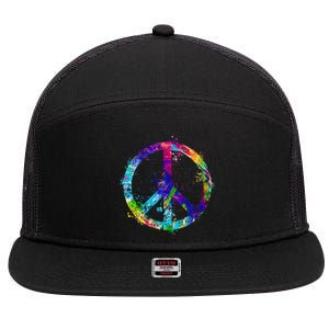 Peace Sign Paint Splatter 7 Panel Mesh Trucker Snapback Hat