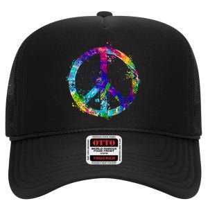 Peace Sign Paint Splatter High Crown Mesh Back Trucker Hat