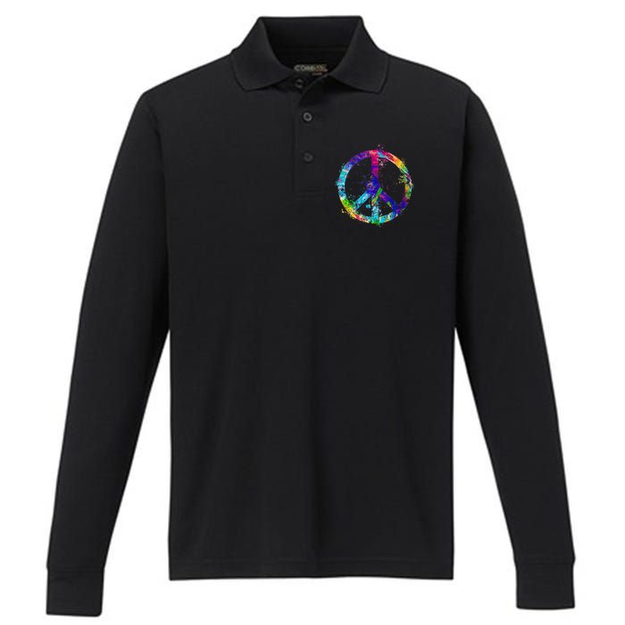 Peace Sign Paint Splatter Performance Long Sleeve Polo