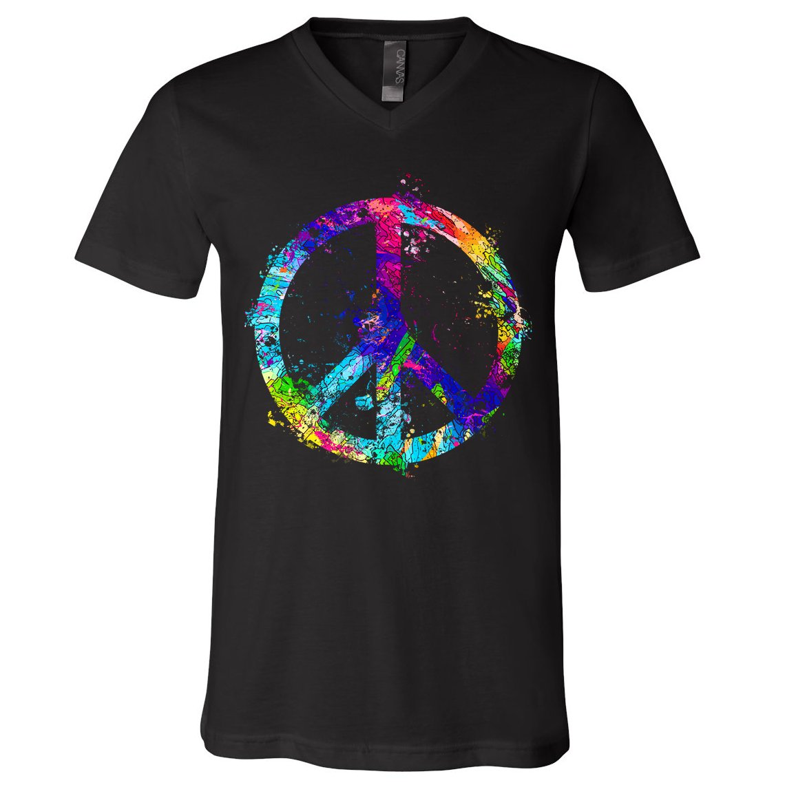 Peace Sign Paint Splatter V-Neck T-Shirt