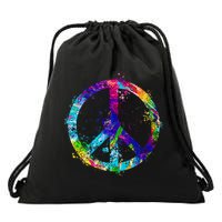 Peace Sign Paint Splatter Drawstring Bag