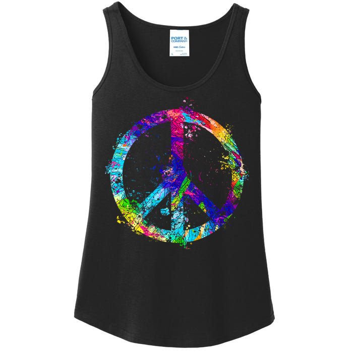 Peace Sign Paint Splatter Ladies Essential Tank