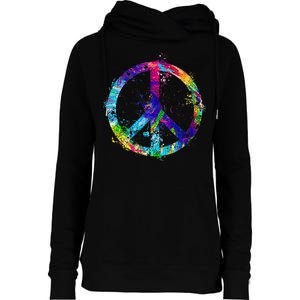 Peace Sign Paint Splatter Womens Funnel Neck Pullover Hood