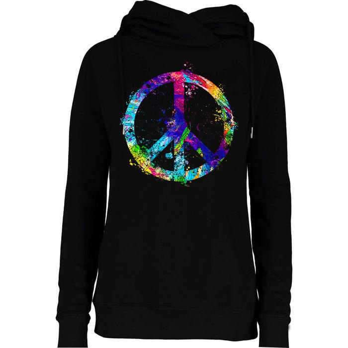 Peace Sign Paint Splatter Womens Funnel Neck Pullover Hood