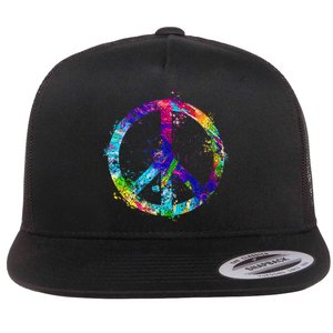 Peace Sign Paint Splatter Flat Bill Trucker Hat