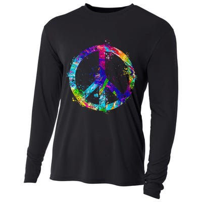 Peace Sign Paint Splatter Cooling Performance Long Sleeve Crew